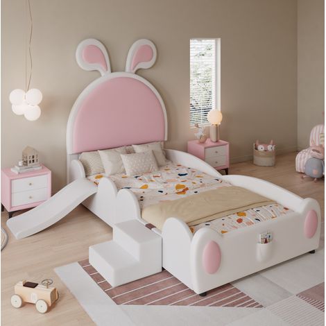 Lit simple 90x200 enfant toboggan escalier PU HAVRYA (1/5)