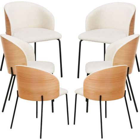 Packs Sillas Comedor - Pack 6 Sillas Glacia Tela Blanca con Respaldo Tapizado en Madera (1/5)