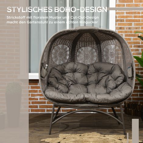 Chaise de jardin 2 places pliable, grand coussin rembourré, structure acier, teinte sable, 126 x 75 x 142 cm (1/4)
