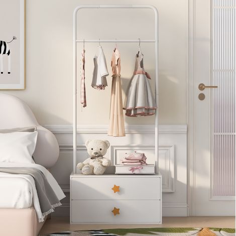 Kinder-Kleiderständer mit 2 Schubladen und Kleiderstange, 70 x 55 x 168 cm, Weiß OKMYHOME (1/5)
