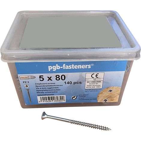 Seau de 140 Vis bois agglo 5X80 Tête fraisée Pozi N°2 Acier zingué-1 pièce