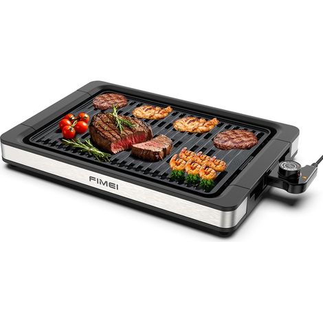 Barbecue électrique Grill de table 1800W, Gril sans Fumée Revêtement Anti-Adhésif, Plancha Thermostat Réglable, Plaque et Bac lave-Vaisselle, pour Intérieur/Extérieur (1/5)