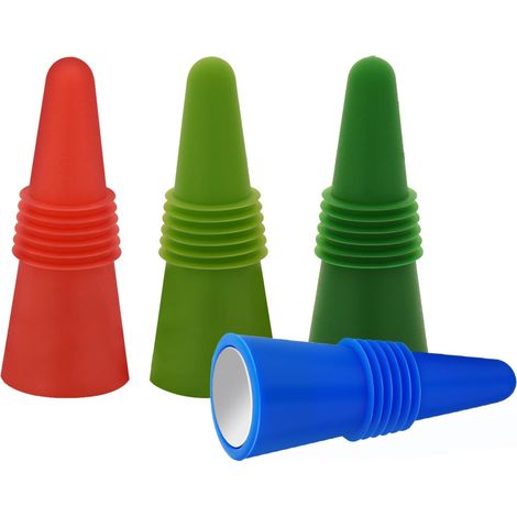 4 bouchons de vin, tige filetée, inox/silicone, pour boissons (1/5)