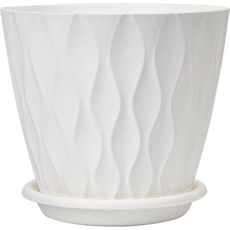 Lot de 5 pots de fleurs d'intérieur rayés et rainurés, en plastique, avec trous de drainage et soucoupe, style moderne (1/5)