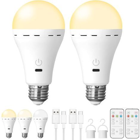 USB rechargeable LED bulb with remote control, three dimming levels, timer and three color temperatures. (1/5)