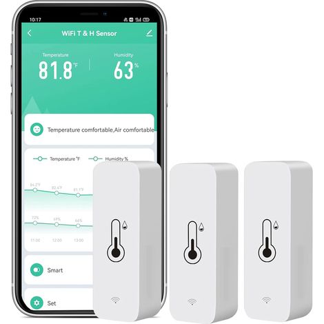 Lot de 3 Capteur,Température,Humidité,Wi-Fi 2,4 GHz,Application Tuya Smart,Alexa,Google Home,Intérieur,Serre,Cave (1/5)