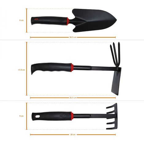 Linxor - Lot de 3 Outils de Jardinage à Main en Acier Inoxydable - Noir (1/4)