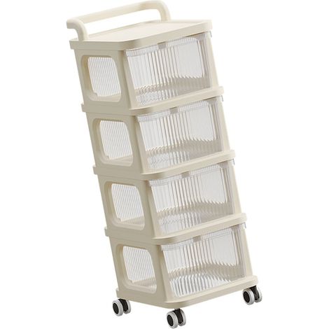 Rollbarer Aufbewahrungswagen mit 4 Etagen und transparenter Schublade, mobiler Organizer auf Rädern für Schlafzimmer, Küche, Büro, multifunktional und praktisch. (1/5)