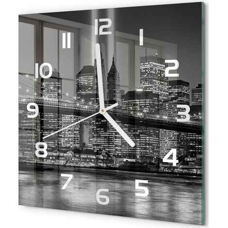 Horloge Murale Carrée Design Original Verre Silencieuse Déco Maison Manhattan, New York 30x30 cm (1/5)