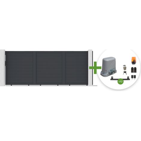 Puerta corredera EIGER 4,5 m H.180 cm Aluminio gris antracita + motorización TANKER C600 (1/5)