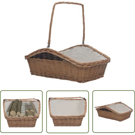 The Living Store Panier à bois de chauffage avec poignée 61,5x46,5x58 cm Marron - Panier À Bois - Panier À Bûches - Rangement Cheminée - Décoration Rustique - Panier Osier (1/5)