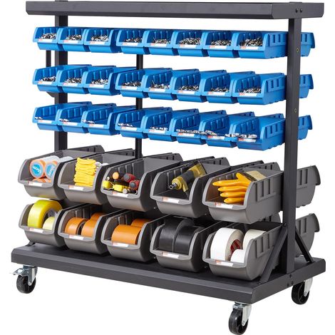 Étagère de Rangement Mobile 5 Niveaux Rayonnage sur roulettes 68 Bacs PP pour Garage, Entrepôt, Bureau, Restaurant, Salle de Classe, Cuisine, Double Face, avec roulettes Pivotantes et 2 Freins (1/5)
