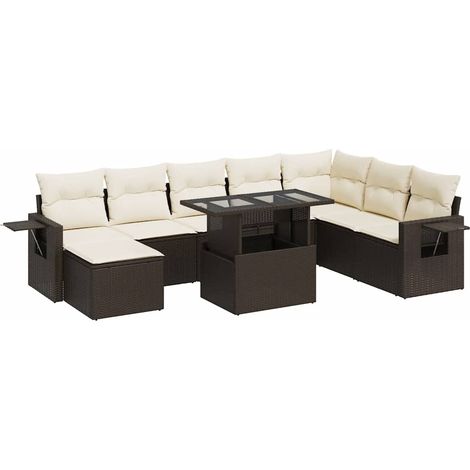 Maison Exclusive - 9-tlg. Garten-Sofagarnitur mit Kissen Braun Po (1/5)