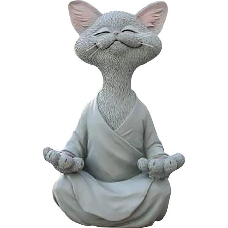 Estatua de gato meditando hecha de resina, modelo yoga S/L, decoración zen para uso interior y exterior, negro/naranja/gris (1/5)