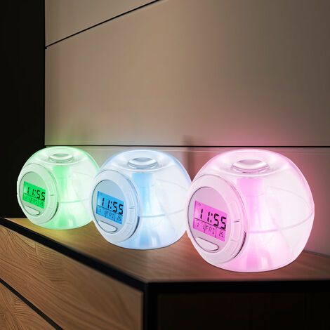Despertador pantalla LED digital con temperatura de fecha Cambio de color RGB con 6 tonos naturales, plástico transparente, Al. 8,5 cm, juego de 3 (1/5)