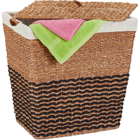 Relaxdays Cesto Porta Biancheria 87 L, Seagrass Intrecciata, HLP: 50x50x40 cm, Contenitore Panni Sporchi, Naturale Beige