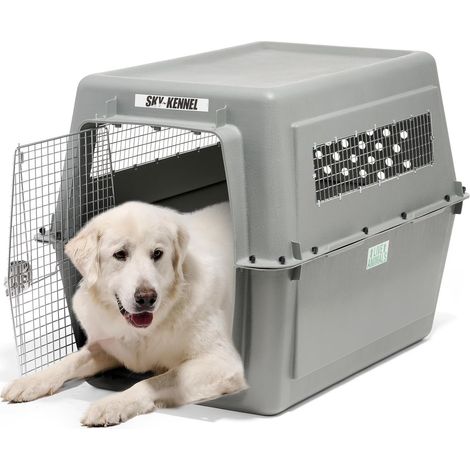 1 - Caisse de transport pour chien - Caisse de voyage IATA - Résine robuste avec serrure 4 points - Pour animaux de 41 à 57 kg - Gris - 90x60x70 cm