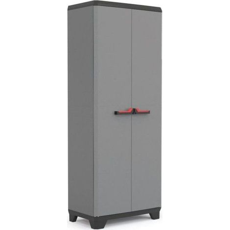 Armario escobero con cerradura, 2 puertas y 3 estantes regulables Basic Stilo Keter (1/5)