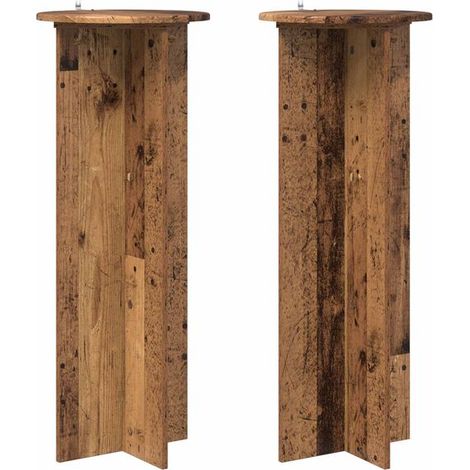 Support pour plantes (ensemble de 2 pièces), en bois vintage, 40 cm de diamètre x 100 cm de hauteur. (1/5)