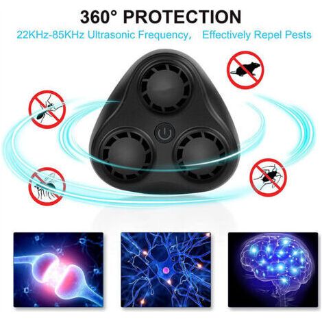 Répulsif Ultrason Souris Haute Puissance Pour Insectes Nuisibles Electriques et Ultrasons Insectes, Moustiques, Souris, Araignées, Fourmis, Rats, cafards (noir, Réglementation européenne 220v ) (1/4)