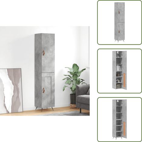 Buffet haut Gris béton 34,5x34x180 cm Bois d'ingénierie - Buffet Design Moderne - Meuble Rangement Gris - Armoire Cuisine - Buffet Haute Capacité - Buffet Salon (1/5)