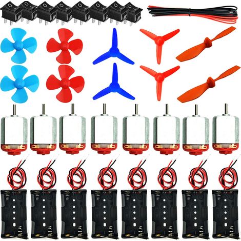 8 Set DC Mini Moteurs, Kit de Apprentissage Électrique, Electrique Rectangulaire 1.5-3V 12000-15000 RPM 8X Support de Batterie AA,8xInterrupteur à Bascule,Mini Feuille De Ventilateur