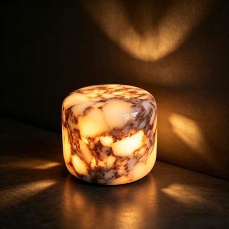 Veilleuse tactile sans fil Irovami à motif pierre nuageuse violette – Design cylindrique, objet décoratif de table en marbre naturel