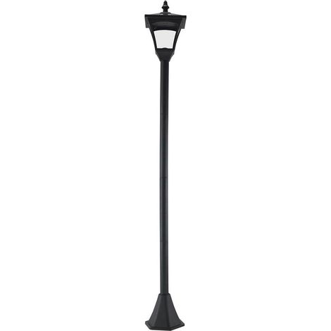 Lanterne Solaire LED Extérieur Borne de Jardin avec Capteur Crépusculaire IP44 à Piquer Éclairage Allée 15x15x120 cm Noir (1/5)