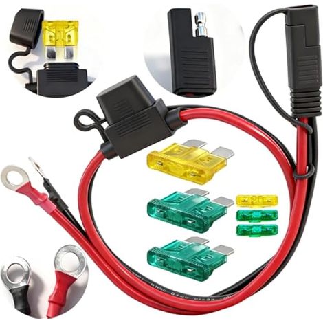 Fil d'alimentation 10AWG SAE, Borne à anneau à dégagement rapide avec fusibles et capuchon 20A/30A, Alimentation 12V pour Moto, Voiture, Solaire,etc. (1/4)