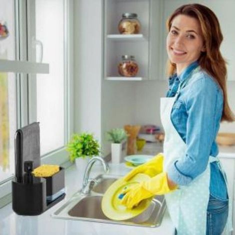 Distributeur de savon multifonction - - 4 en 1 avec porte-éponge - Distributeur de liquide vaisselle - Rechargeable (1/4)