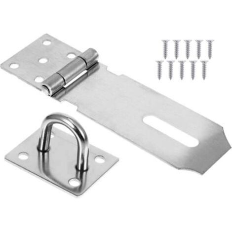 Robuster Türriegel aus Edelstahl mit Schrauben, Türverschluss, Torriegel, Schuppenriegel, Vorhängeschlossclip – 10 cm – Crezuo