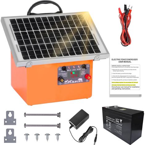 32KM cloture electrique solaire, 9,5 kV Contrôleur pour chevaux, 0,5 J Clôture électrique pour élevage d'animaux, pour ferme, pâturage, jardin (Orange) (1/5)