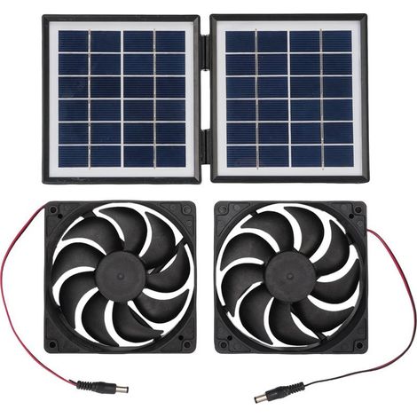 Ventilateur d'extraction solaire étanche 2 x 5 W avec panneau solaire pliable de 10 W pour caravane, niche pour animaux, local technique, utilisation en extérieur (noir) (1/5)