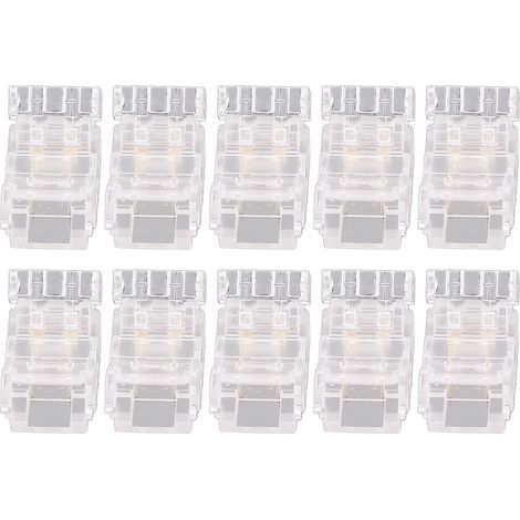 Lot 10 connecteurs 2 broches 8mm – COB LED strip to wire – sans soudure – transparent – école / bureau / maison (1/5)