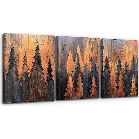 Quadro Set 3 Pezzi 40x58 cm Foresta Dorata Astratta (1/5)