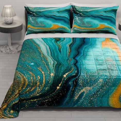 Couvre-lit d'été 170x260 cm 100 g/m² Double Face, Couette légère pour lit Simple, Printemps, Modèle Marbre Vert, 100% Fabriqué en Italie (1/5)