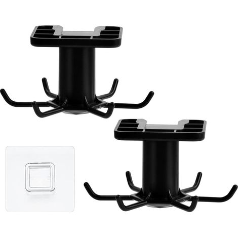 2 Pièces Support Crochet pour Ustensiles de Cuisine Rotation à 360° avec 6 Crochets, Sans Perçage Crochet de Rangement Organiseur, Auto-Adhésif Porte Ustensiles pour Cuisine, Bains, Maison (1/5)