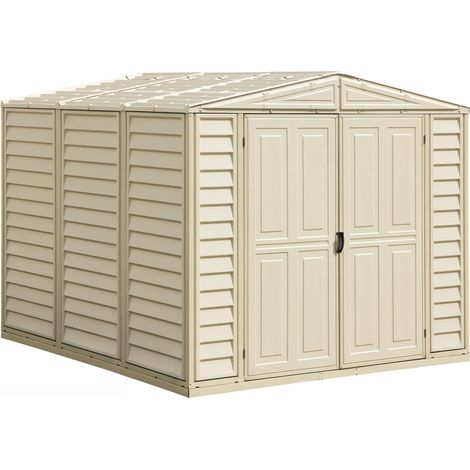 Abri de jardin en plastique avec kit de fondation en métal, structure de toit en métal robuste, abri en vinyle sans entretien - Ivoire (1/5)