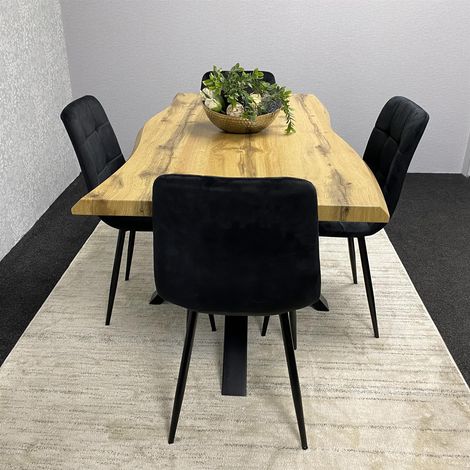 Wooden Brown Dining Table with 4 Black Velvet Chairs, Stylish Dining Room Furniture (1/5)