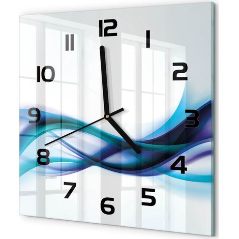 Horloge Murale Carrée Décoration Murale Verre Trempé Design Artistique Abstraction de vague 30x30 cm (1/5)