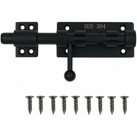 Verrou de porte à pêne cylindrique avec trou de cadenas, verrou de porte coulissante en acier inoxydable 304 épaissi, 6 pouces, noir, 160mm (1/4)