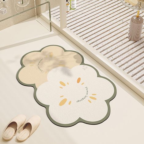 Tapis de Bain en Forme de Fleur, Absorbant, Antidérapant, Lavable en Machine, Entretien Facile, 40 x 60 cm, Fleur Crème et Khaki (1/5)