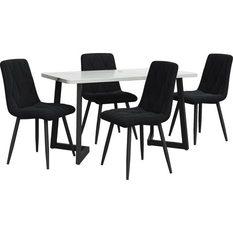 Conjunto de comedor con mesa rectangular 117 x 68 cm y 4 sillas de terciopelo negro, patas negras (1/5)