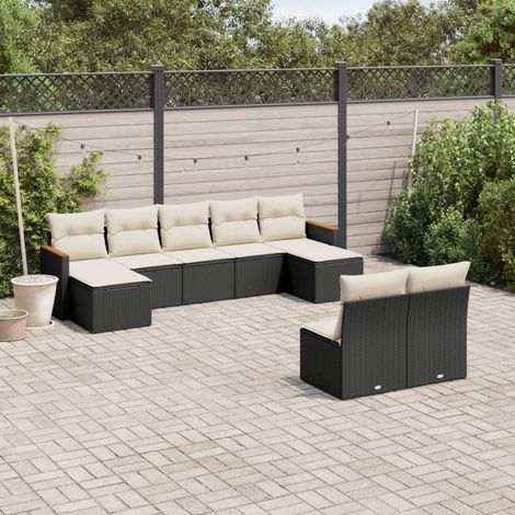Set de sofás de jardín 8 piezas y cojines ratán sintético negro vidaXL (1/5)