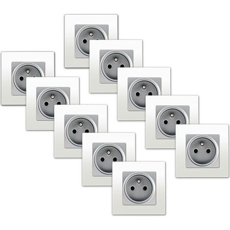 LOT de 10 Prises 2P+T Silver Delta Viva + Plaques Blanc (1/4)