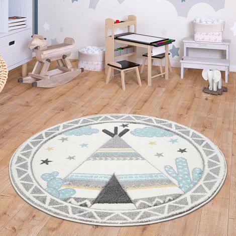 Paco Home Kinderteppich Teppich Rund Kinderzimmer Spielteppich Modern Pastell 3D Effekt 120 cm Rund, Creme