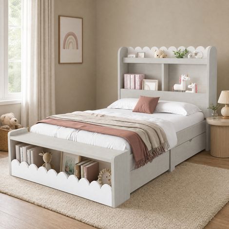 CHICFURN Letto singolo per bambini 90x200 cm in legno bianco con contenitore, senza materasso (1/5)