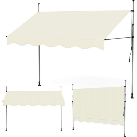 Haloyo® 3x1.2m Store banne manuel rétractable, Auvent manuel rétractable, Inclinaison réglable, Installation rapide, Beige (1/5)