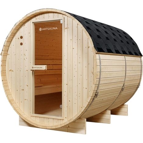 Sauna a botte Spitzbergen con riscaldatore per sauna 220 cm Ø 190 cm 3 , riscaldatore per sauna da 6 - 8 kW 2 - 6 persone (1/2)