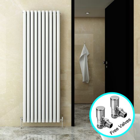 ELEGANT Vertical Designer Radiator 1800x590mm Oval Column White Double Central Heating with Free Angled Radiator Valves (1/5)